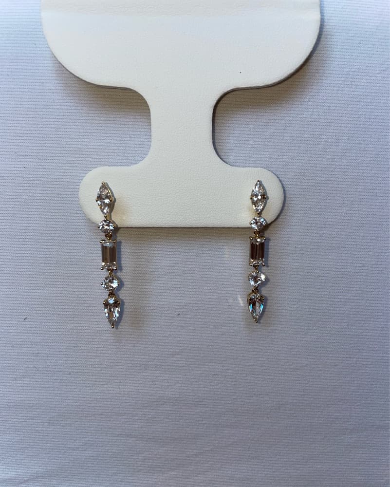 Gold Sparkling Linear CZ Earrings - Image 2