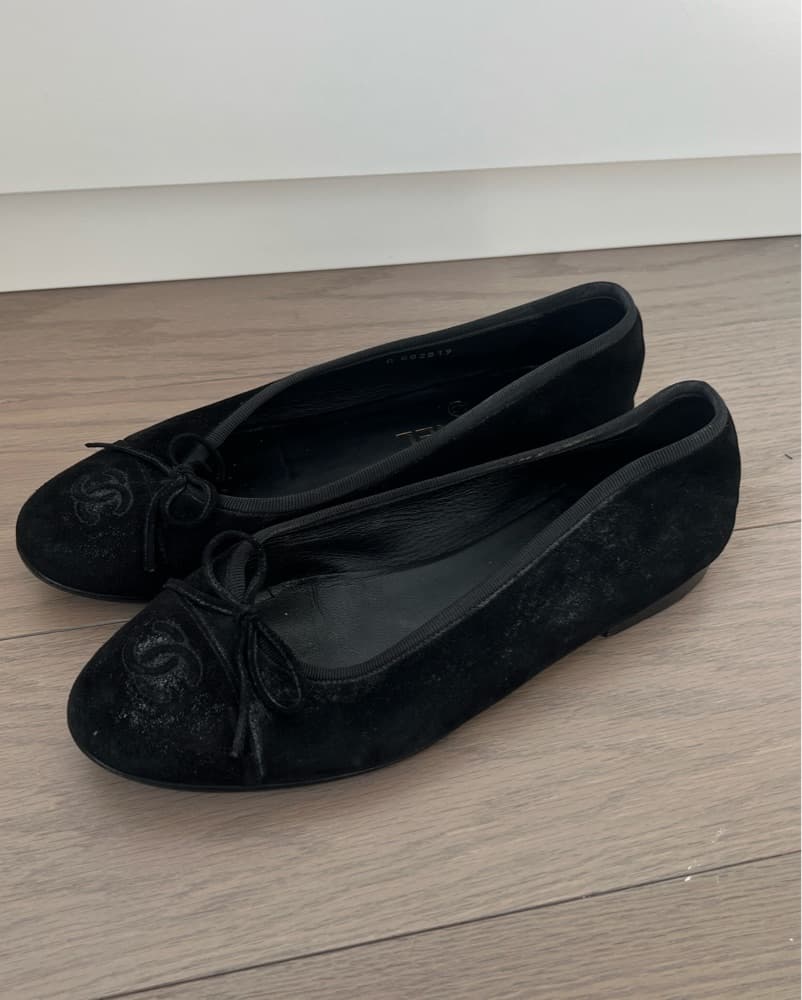 Chanel Black Suede Ballerina Flats - Image 2