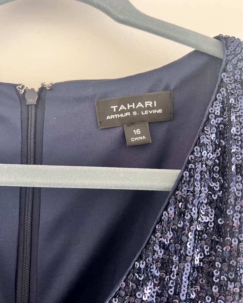 Navy Sequin dress with Feather Trim - Image 4