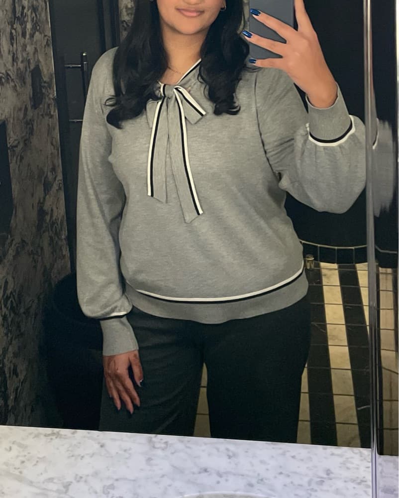 Cozy Gray Sweatshirt with Ribbon Tie - Image 1