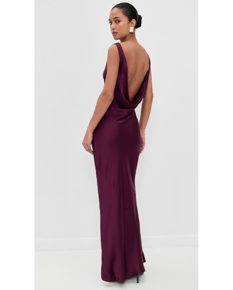 Low Back Satin Gown - Burgundy - Size S - Image 1