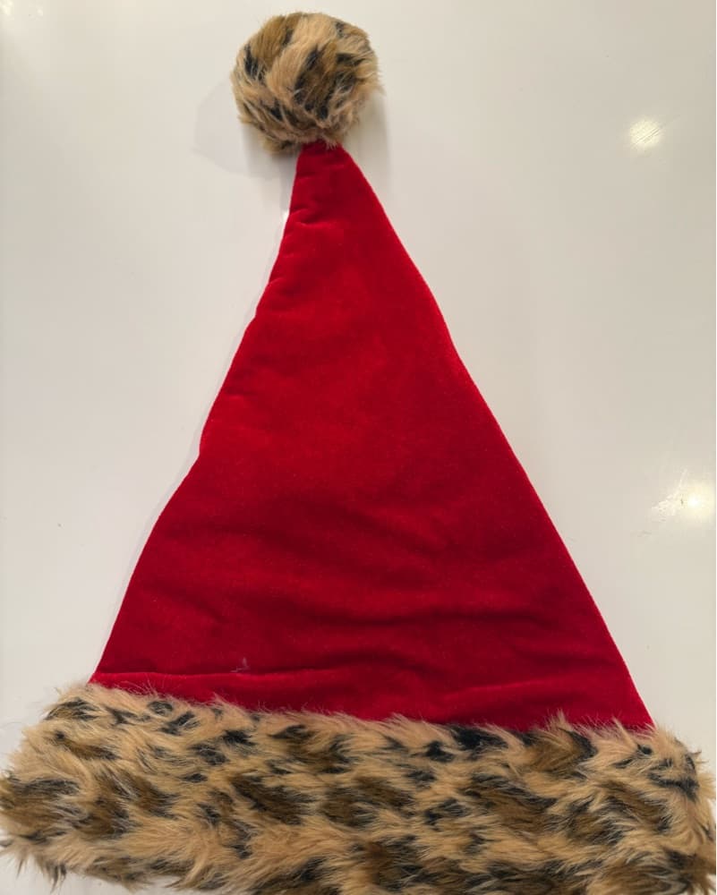 Festive Faux Fur Santa Hat and Leopard Print Bralette Set - Image 2