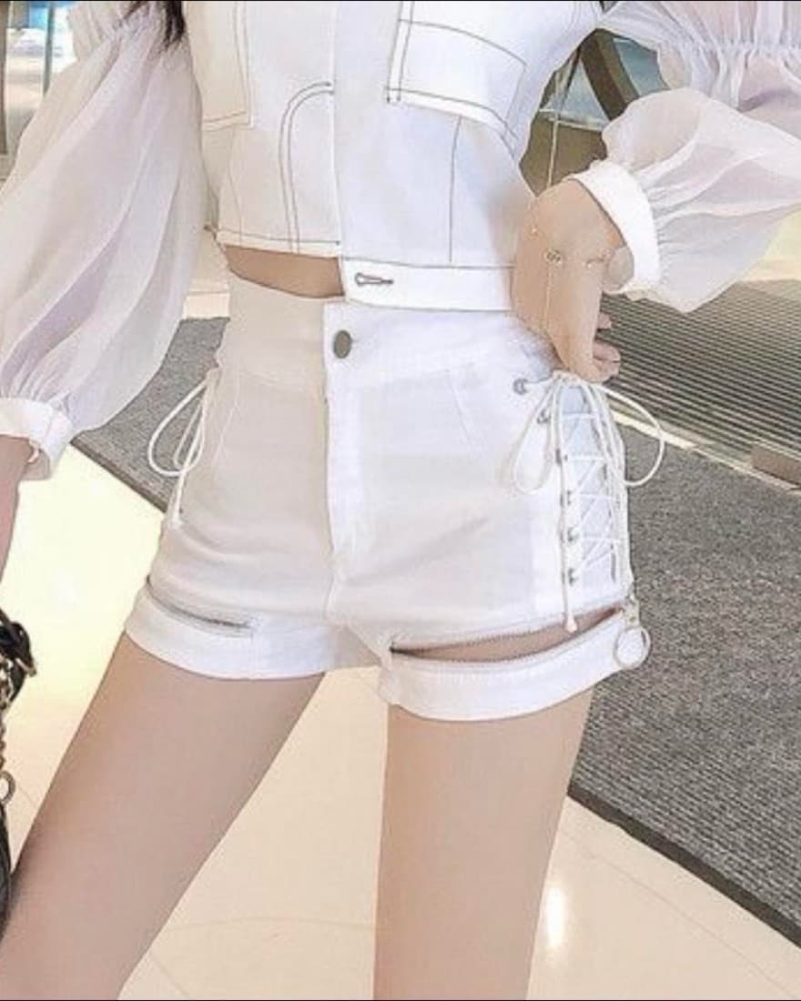 Lace-up And Zip jean shorts in White - Image 1