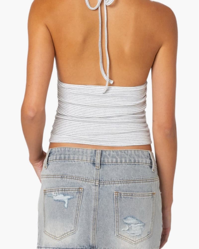 Striped Cropped Halter Top - Image 2