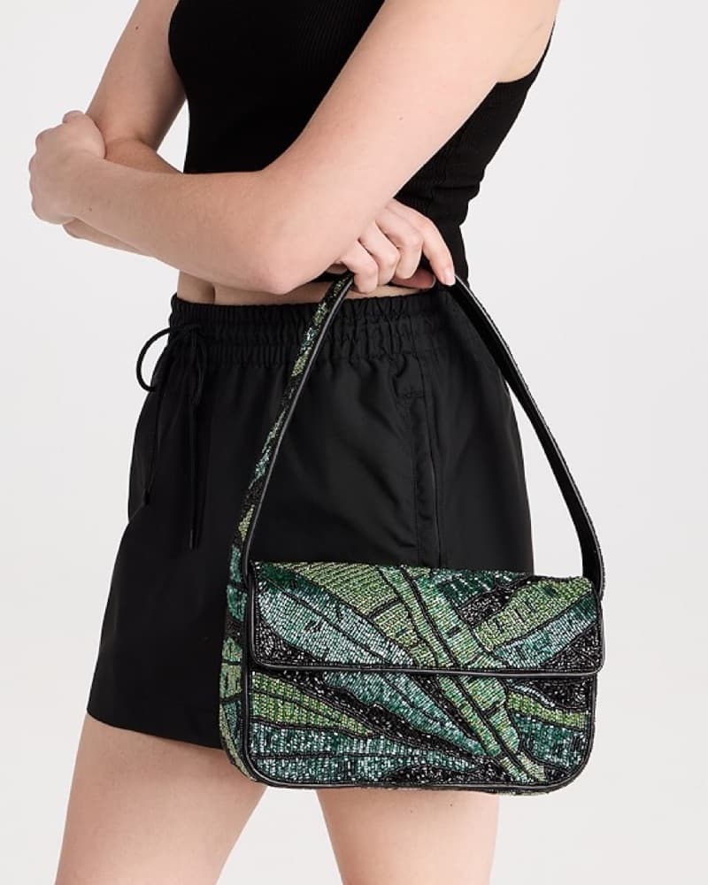Staud Tommy Bag Beaded Green Palms - Image 2