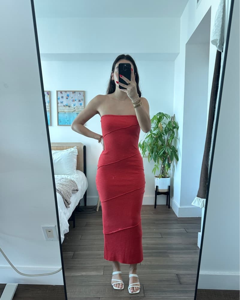  Orange Strapless Maxi Dress - Image 1