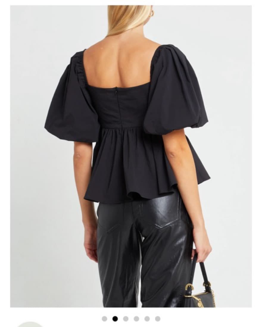 Dramatic Black Puff Sleeve Peplum Top - Image 2