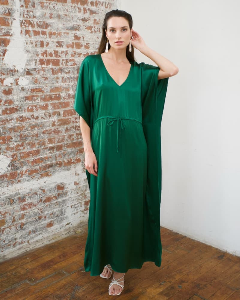 Sailaal Green Silk Kaftan Dress - Image 1