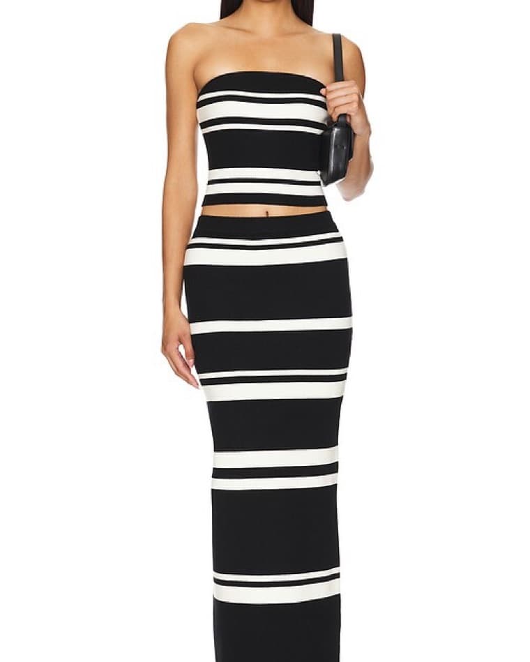 Chic Striped Crop Top and Maxi Skirt Set - Image 1
