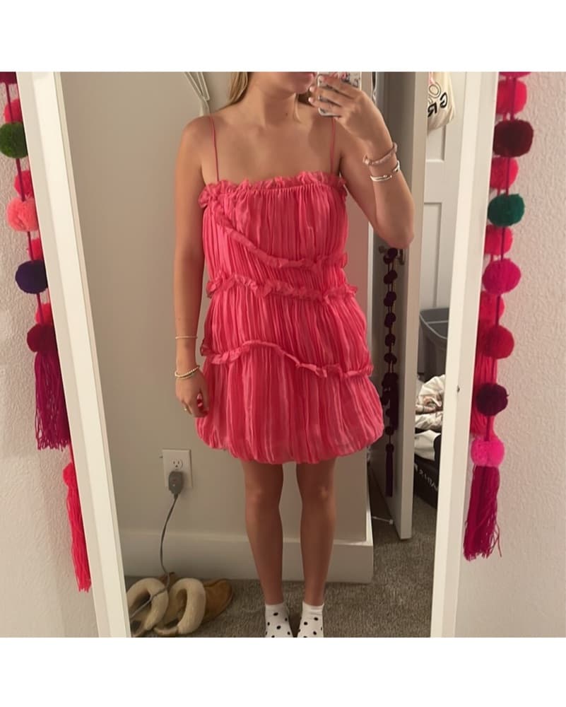 Free People Dress Silk Chiffon Pleated - Image 3