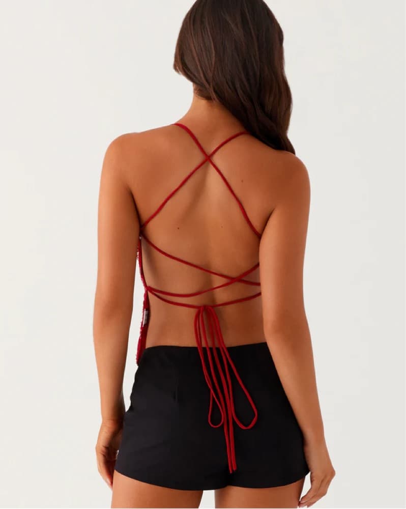 Peppermayo Kamilla Sequin Cami Top Red - Image 2