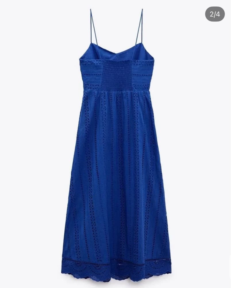 ZARA Blue Eyelet Midi Dress - Image 2
