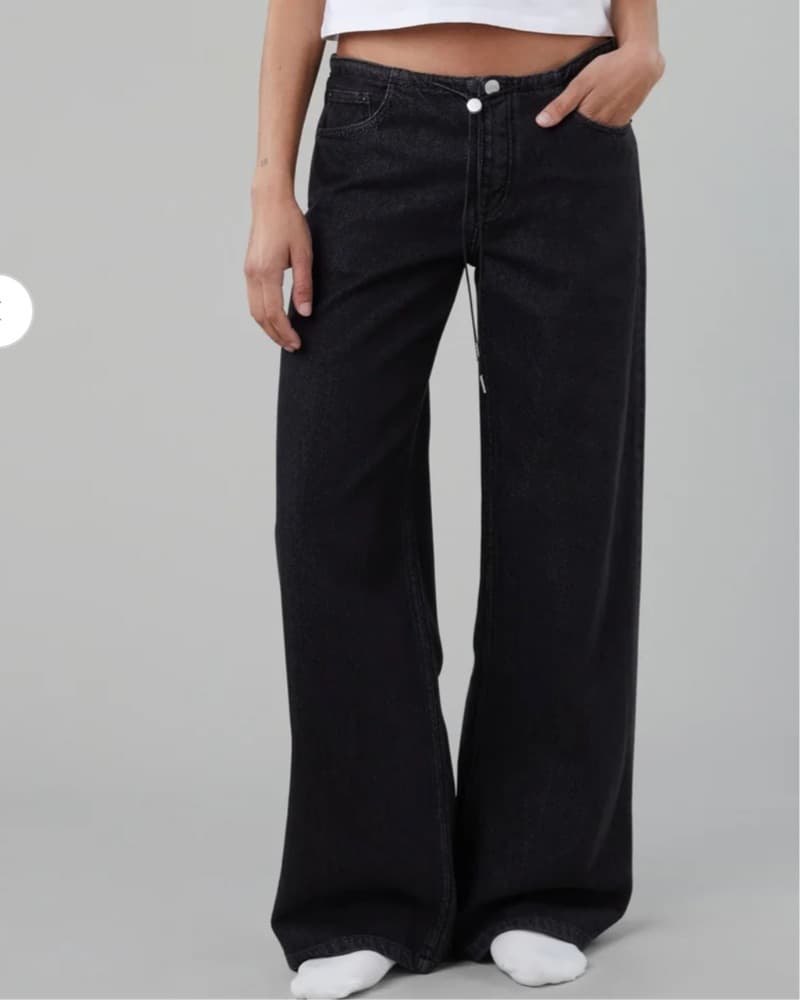 Still Here Cool Jeans (25) Black Straight Leg Jean Drawstring - Image 1