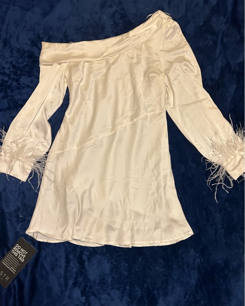 Elegant Off-Shoulder Satin Dress - Image 1