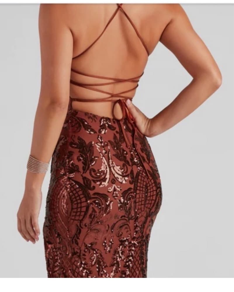 Burnt Orange Sequin Maxi Dress - Image 2