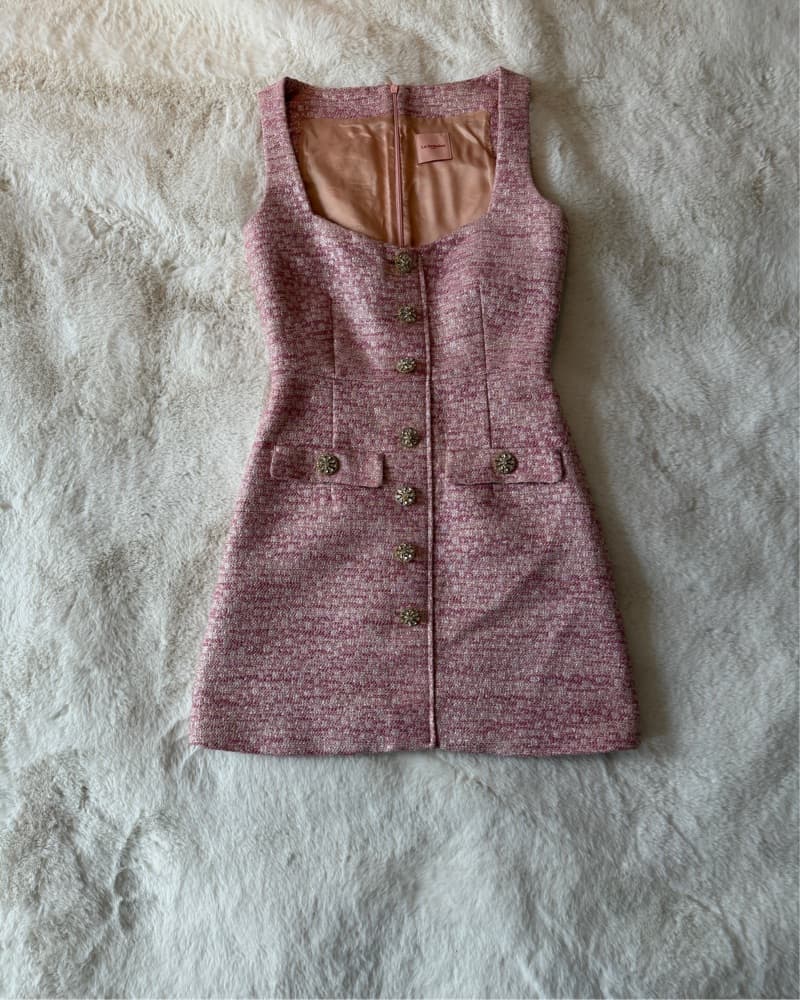 La Semaine - Metallic Pink Tweed Dress - Image 2