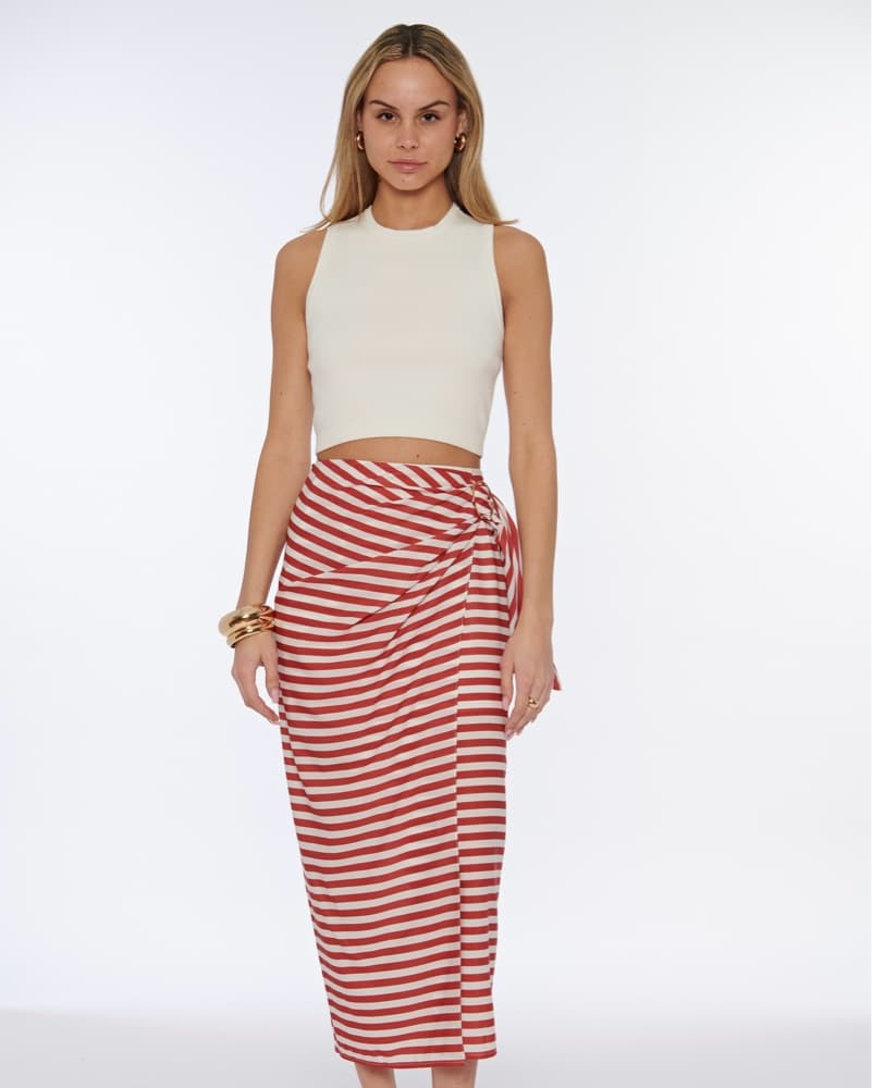 Red and Whire Striped Midi Skirt - Image 4