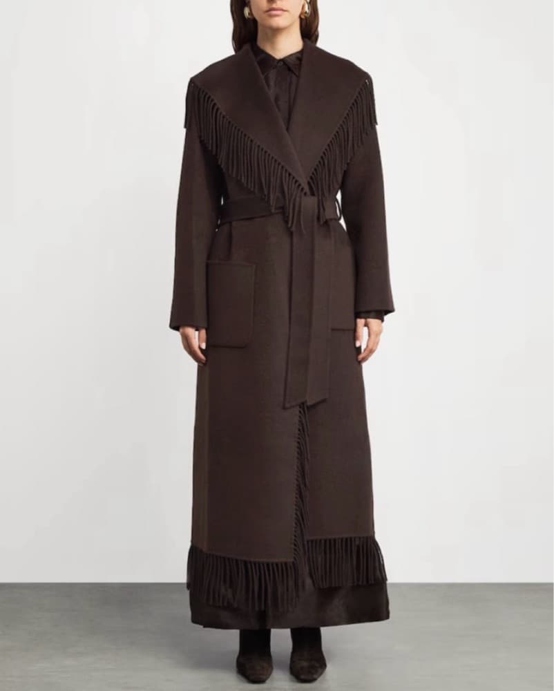 Simkhai Carrie Fringe Coat Brown - Image 3