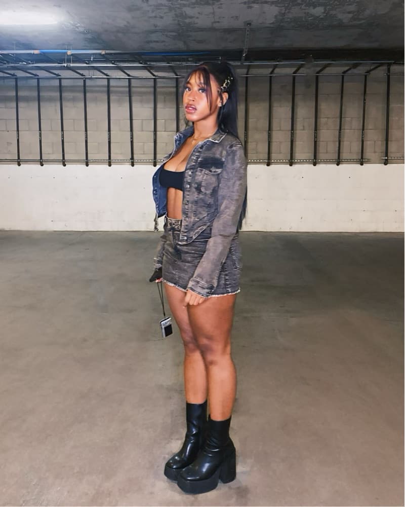 Edgy Denim Crop Jacket and Mini Skirt Set - Image 2