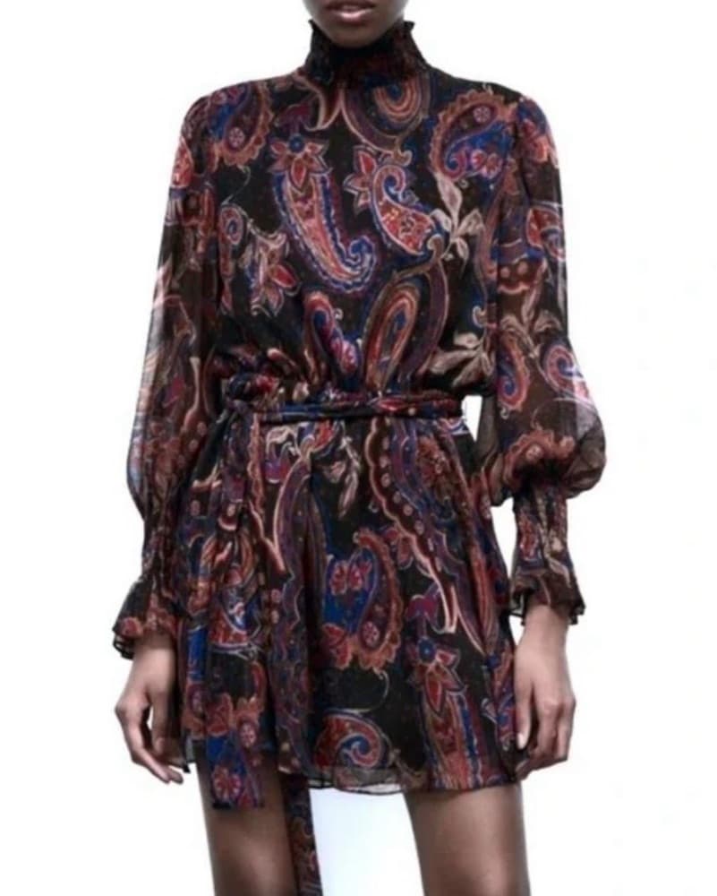 Zara Paisley Printed Mini Dress - Image 2
