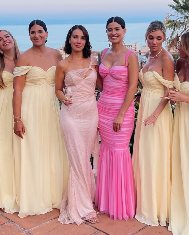 Elegant Pastel Gown and Bridal Party Ensemble - Image 4