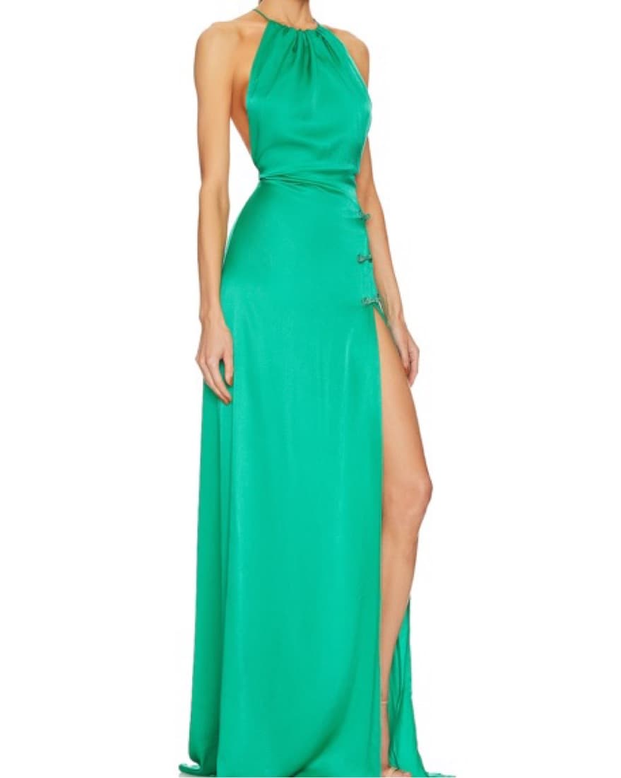 Beautiful High Slit Jade Green Dress - Image 2