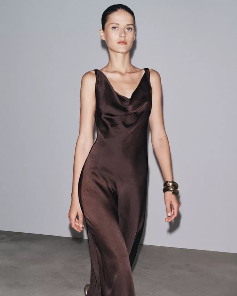 Satin Brown Maxi dress - Image 1