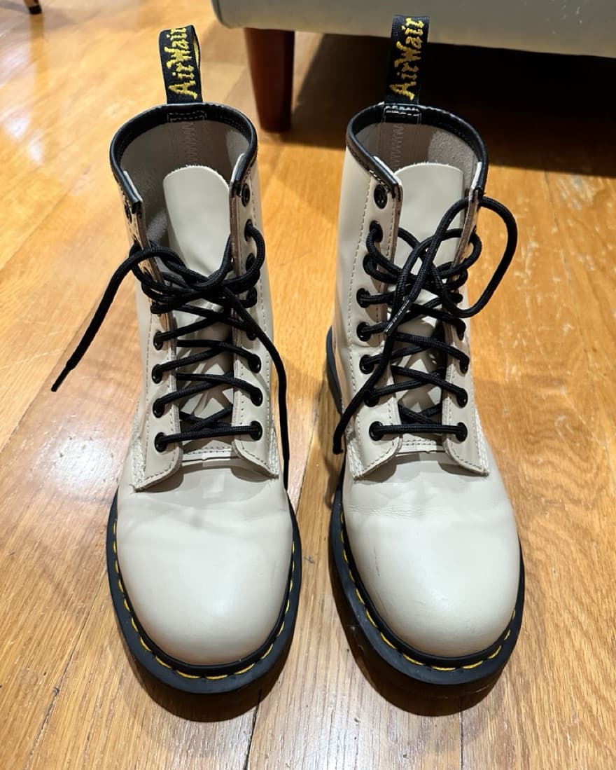 Beige Dr. Martens Combat Boots, Womens 7 - Image 1