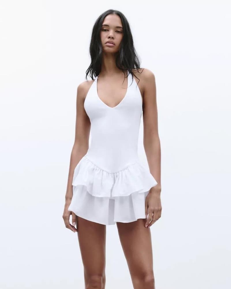 Zara White Ruffled Drop Waist Dress - Image 3
