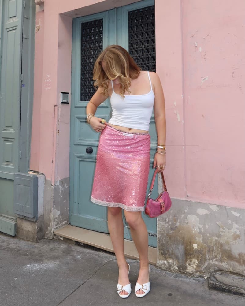 Hand-Over pink sequin midi skirt - Image 1