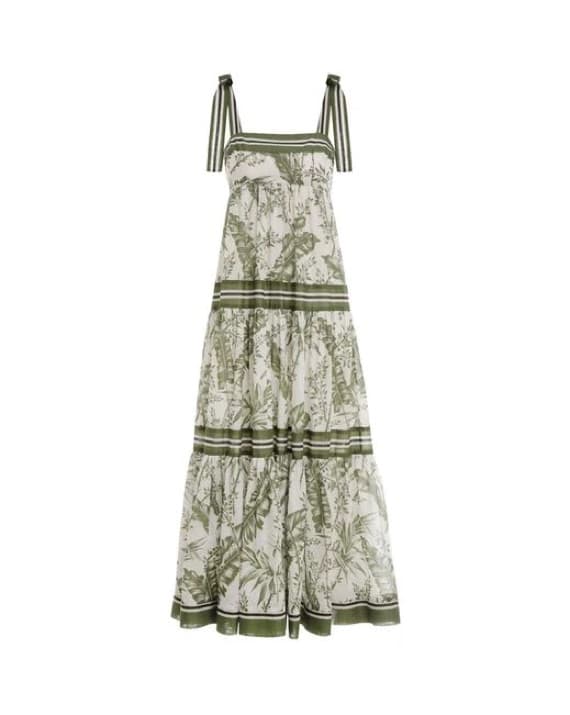 Zimmermann Palm Print Tiered Green Dress - Image 2