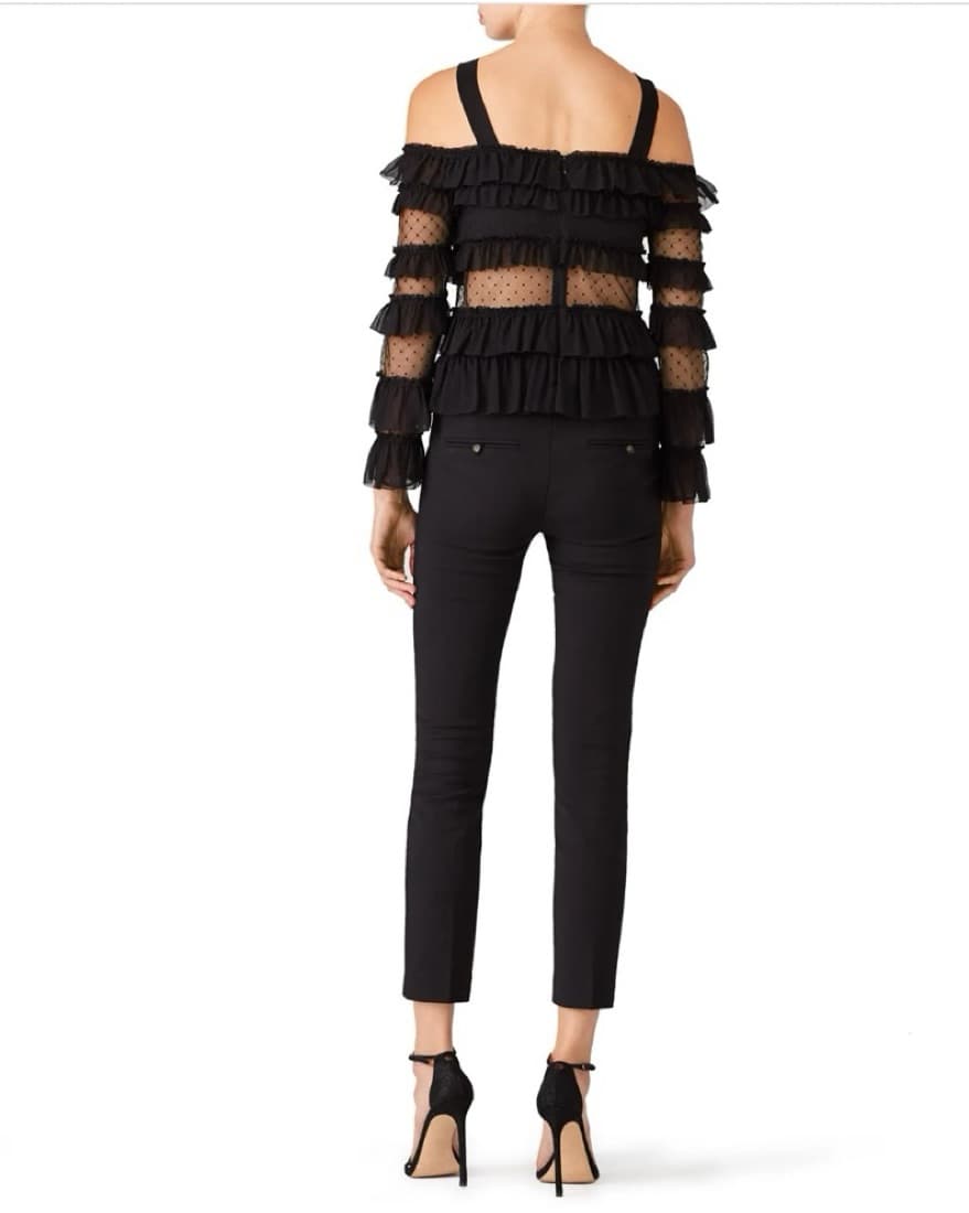 Ruffle-Trim Sheer Polka Dot Blouse - Image 3