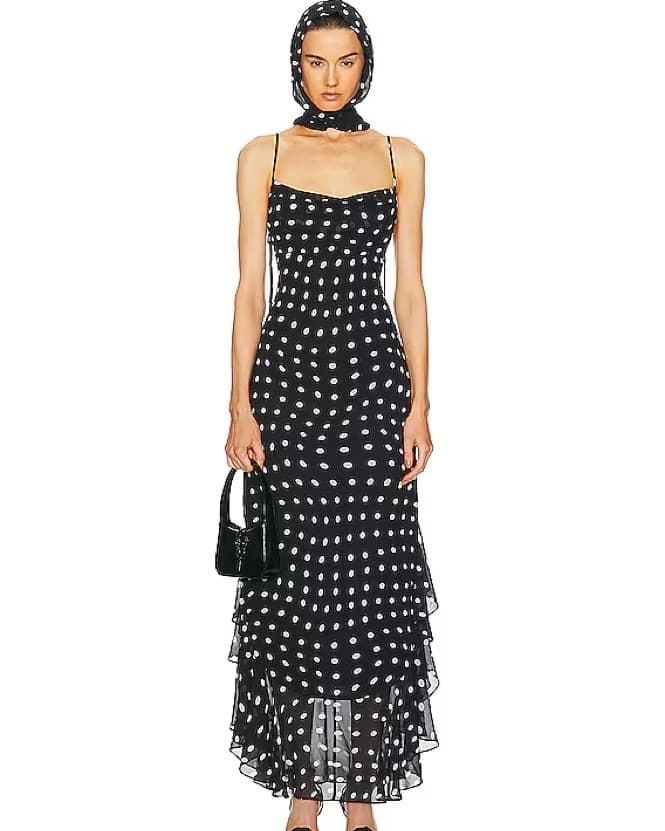 LPA Giulia Polka Dot Maxi Dress w/ Scarf - Image 2