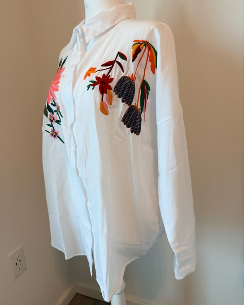 Vibrant Floral Embroidered Button-Down Shirt - Image 2