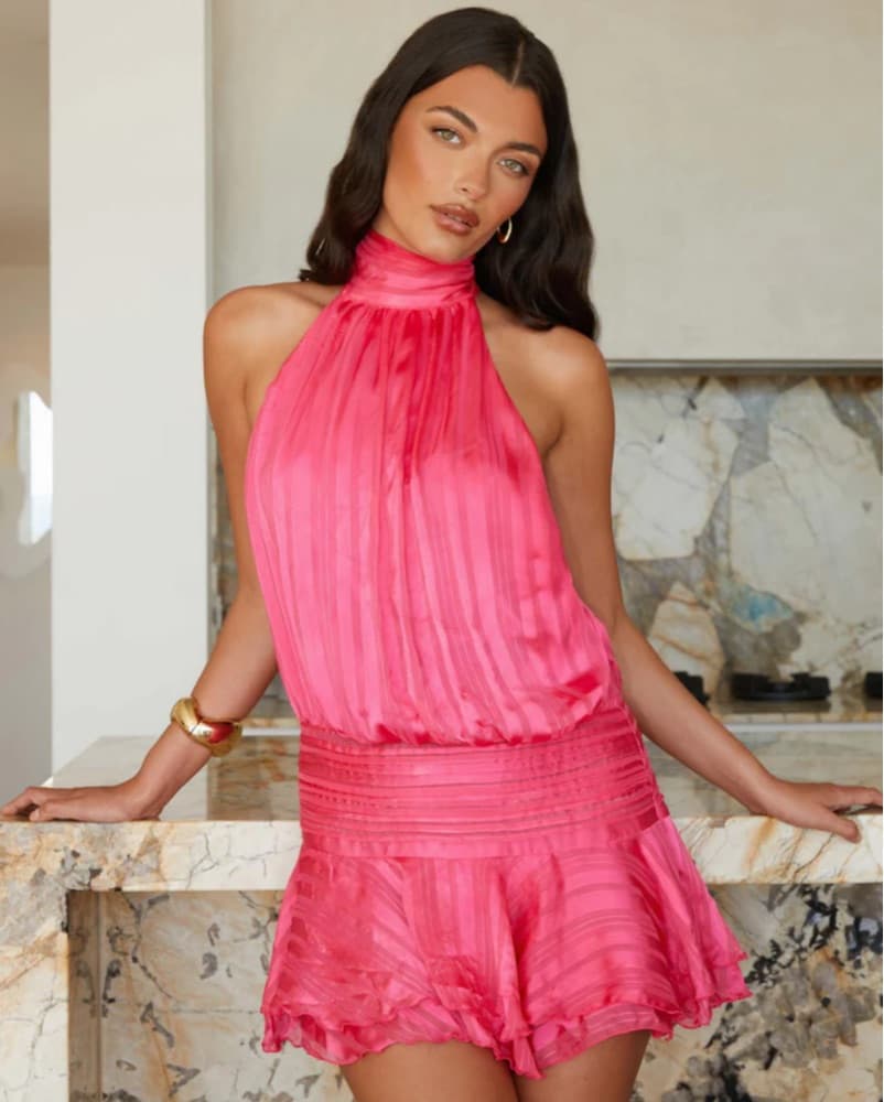 Vibrant Ruffle Halter Mini Dress - Image 1