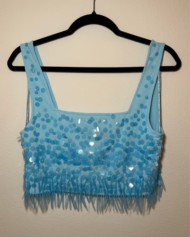 STAUD Blue Sequin Fringe Top - Image 1