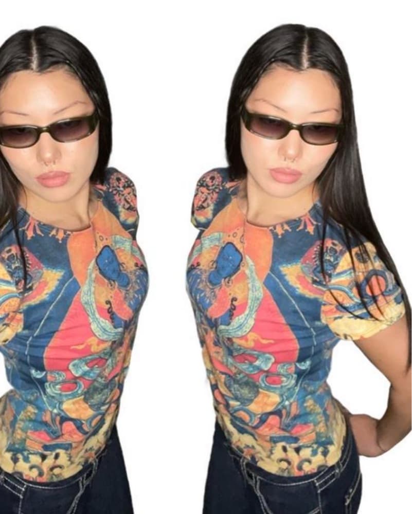 Buddha All Over Print Vintage Top - Image 2