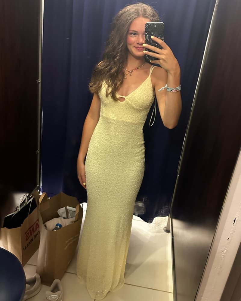 Butter Yellow, Beaded, Maxi Dress - Image 1