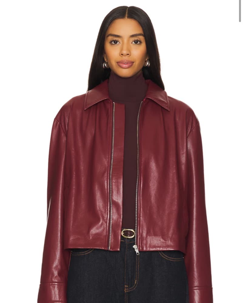 Oversize Burgundy Leather Jacket - Image 2