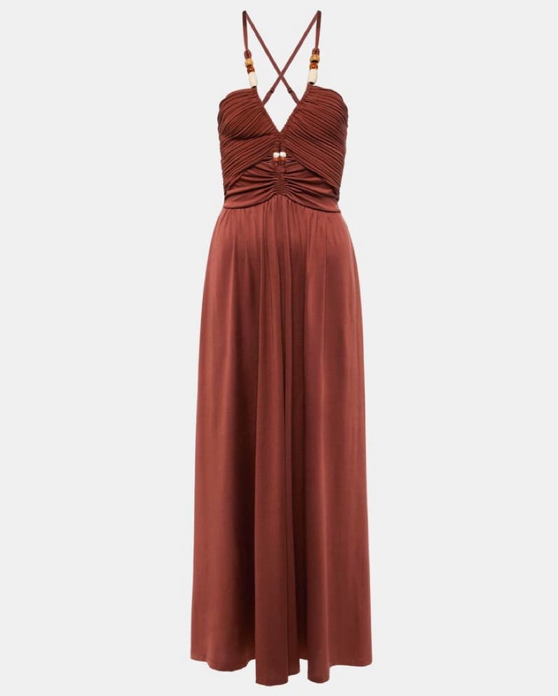 Rust-Colored Maxi Dress With Beads - Image 1