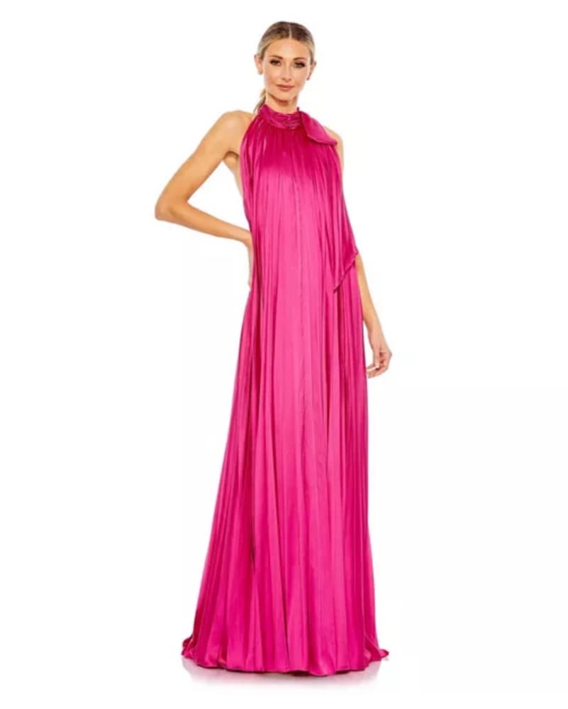Pink MacDuggal High-Neck Pleated Gown - Image 1