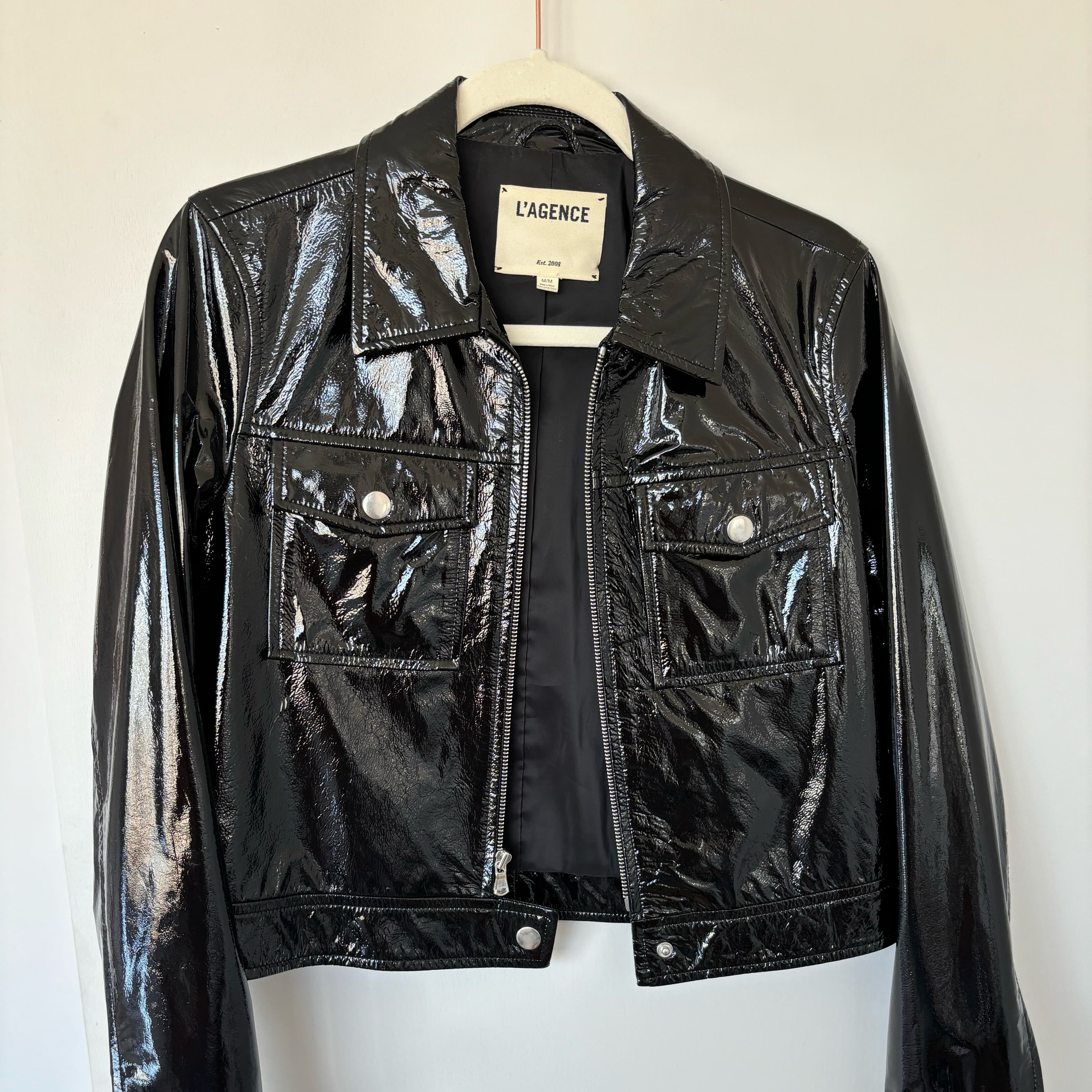 L’Agence Patent Leather Biker Jacket - Image 1