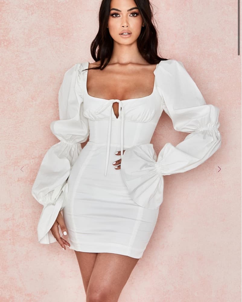 House Of  CB White Puff Sleeve Dress - Image 1