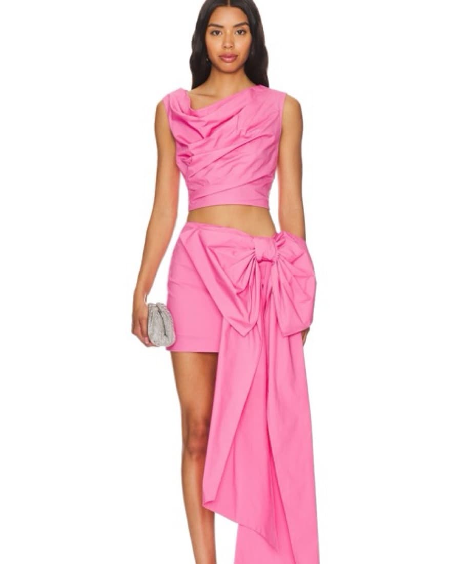  Pink Twist-Front Crop Top and Skirt Set - Image 1