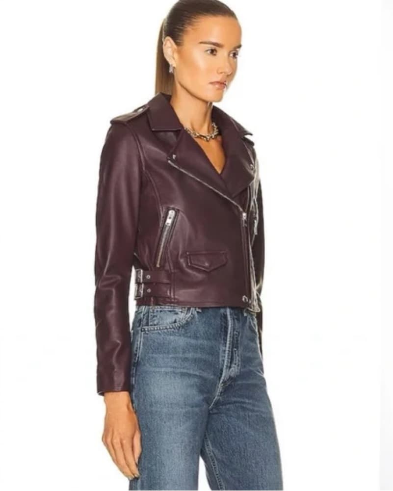 Iro Leather Jacket, Plum - Image 2