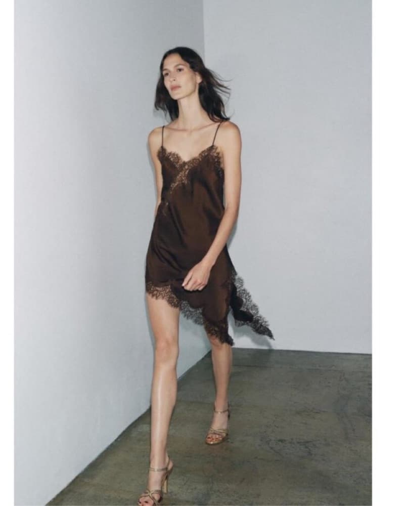 Zara Satin + Lace Asymmetrical Dress  - Image 3