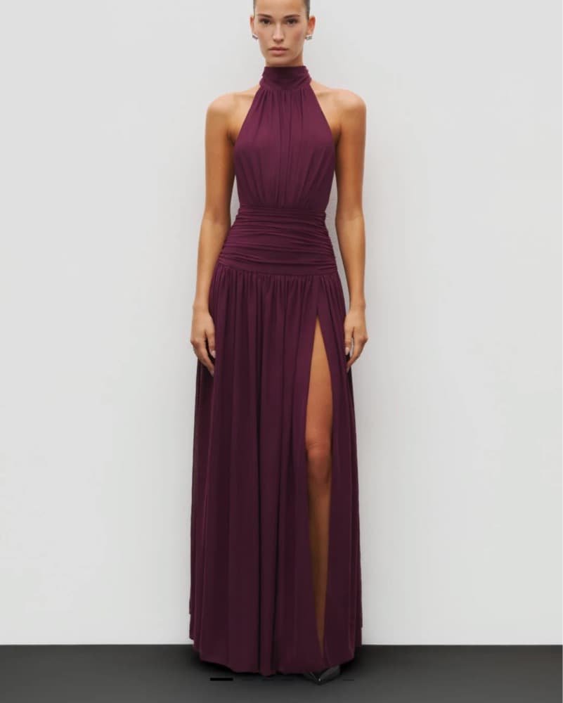 Mauve Halter Gown with Thigh Slit - Image 1