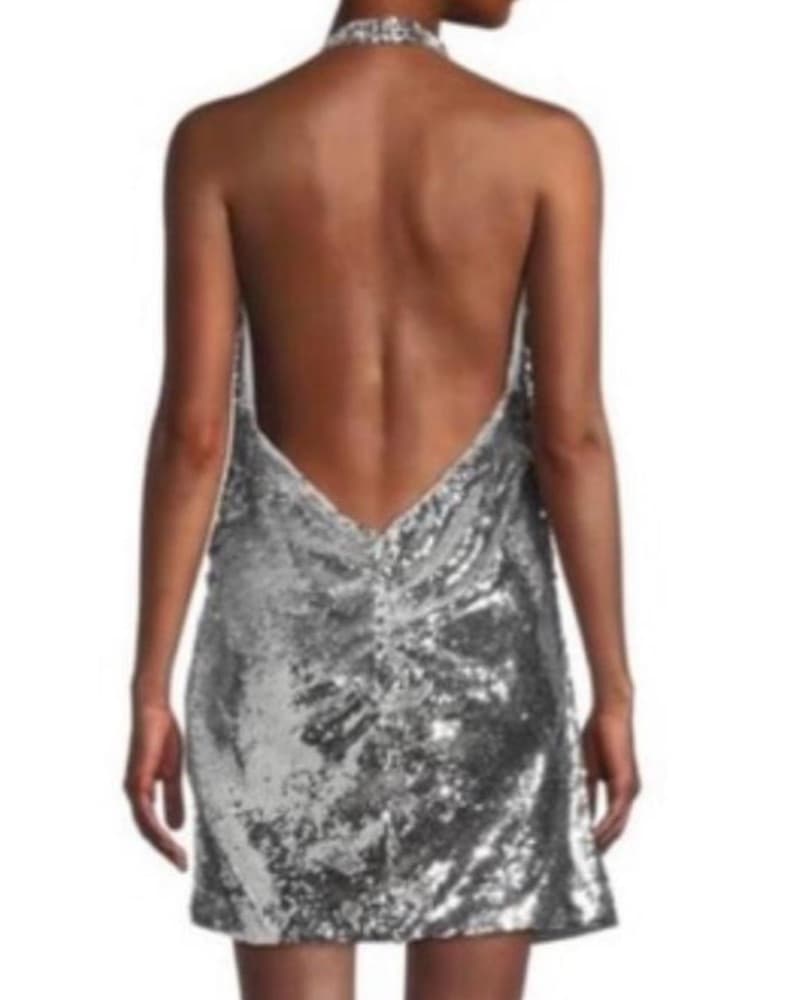 Silver Sequin Mini Halter Dress - Image 2