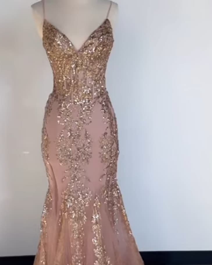 Rose Gold Fitted GoldGlitter Corset Gown - Image 3