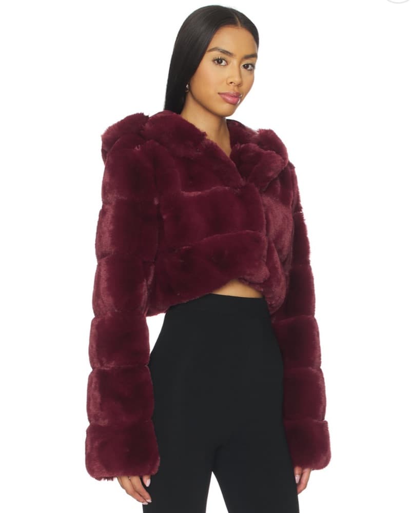 NBD Kira Faux Fur Jacket in Oxblood - Image 2